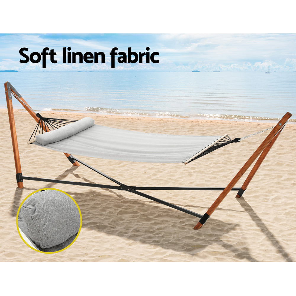 Gardeon Hammock Bed Outdoor Camping Timber Hammock with Stand Grey-5