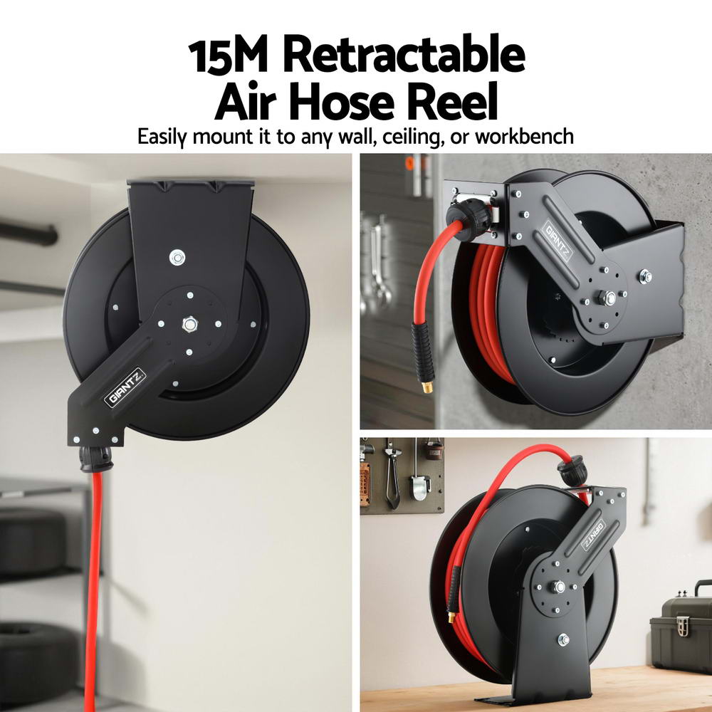 Giantz Air Hose Reel 3/8 IN x 15m Retractable Air Hose 300PSI-3