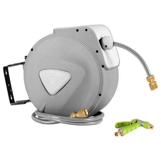 Water Hose Reel 30M Retractable Garden Auto Rewind Brass Spray Gun-0