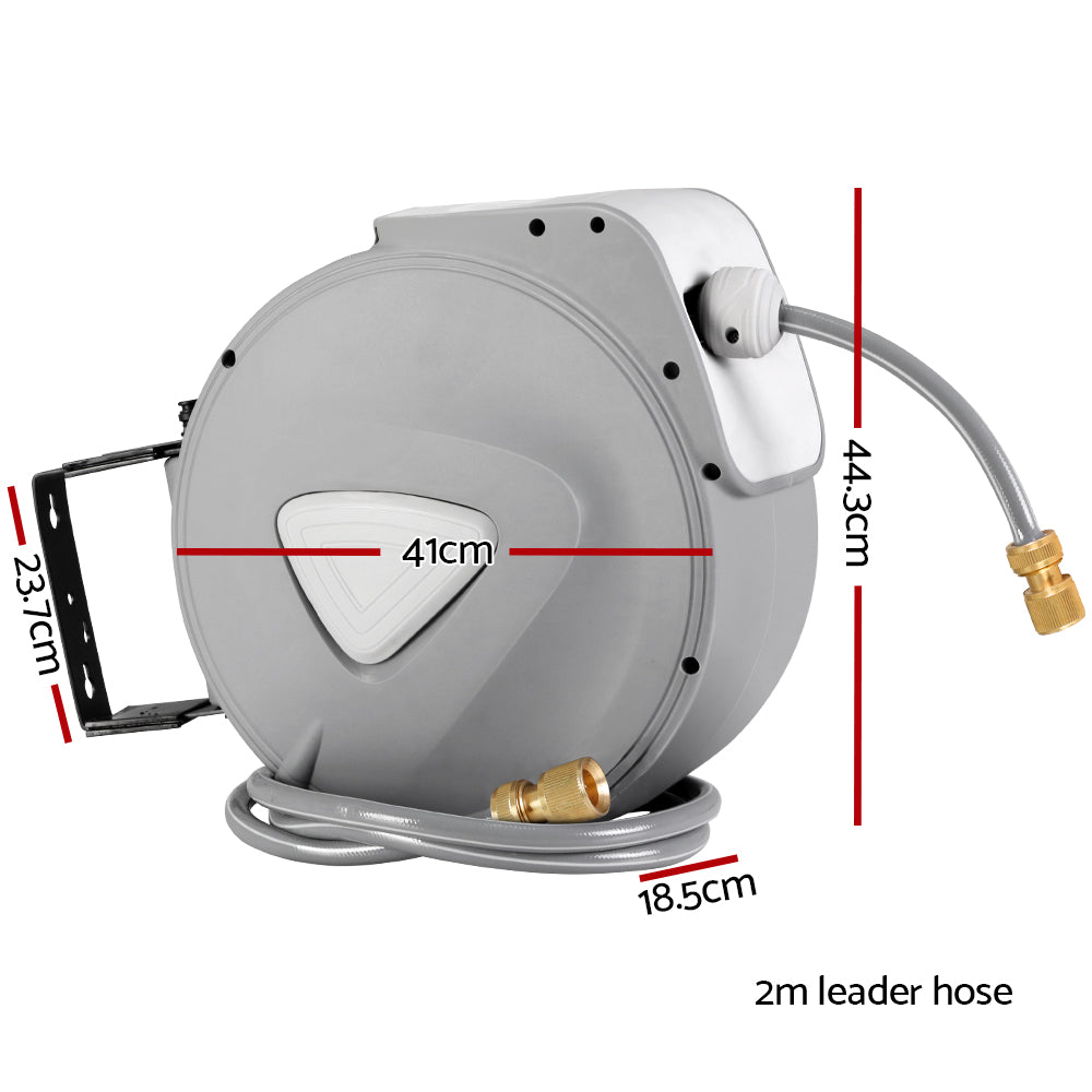 Water Hose Reel 30M Retractable Garden Auto Rewind Brass Spray Gun-1