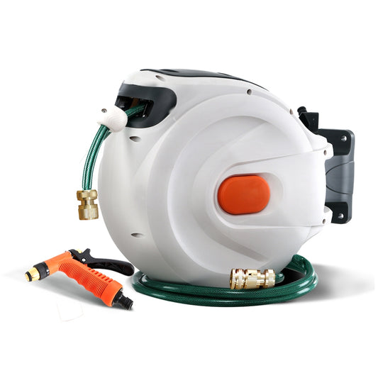 Greenfingers Water Hose Reel 20M Retractable Garden Brass Spray Gun Auto Rewind-0