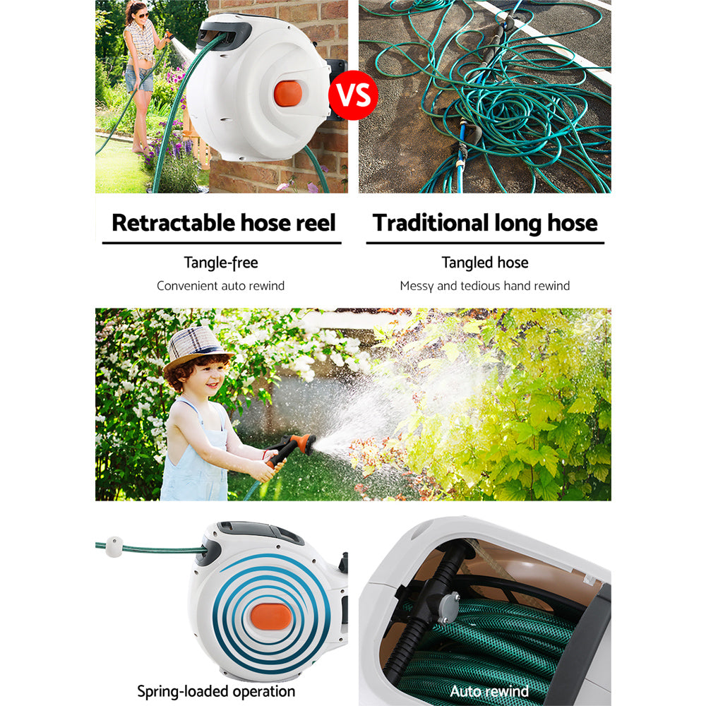 Greenfingers Water Hose Reel 20M Retractable Garden Spray Gun Auto Rewind-3