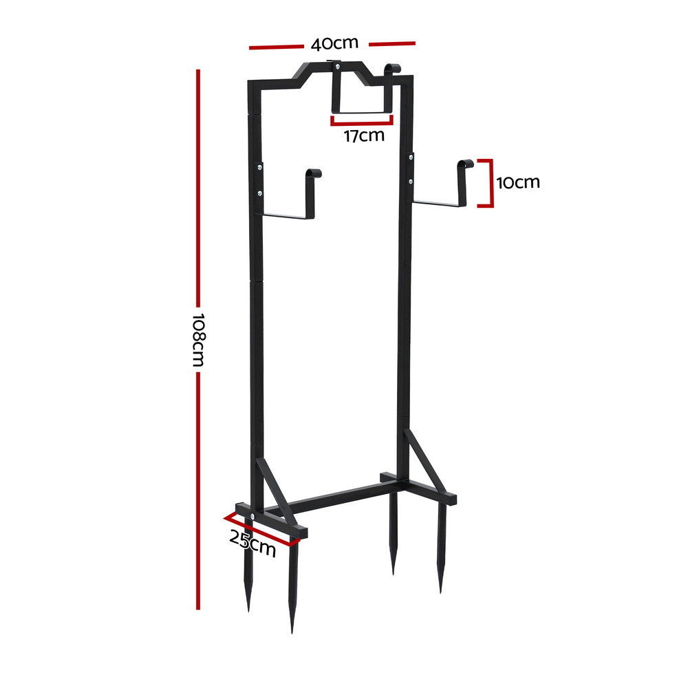 Green Fingers Garden Hose Holder Metal Portable Freestanding Hose Stand 4 Spikes Black-1