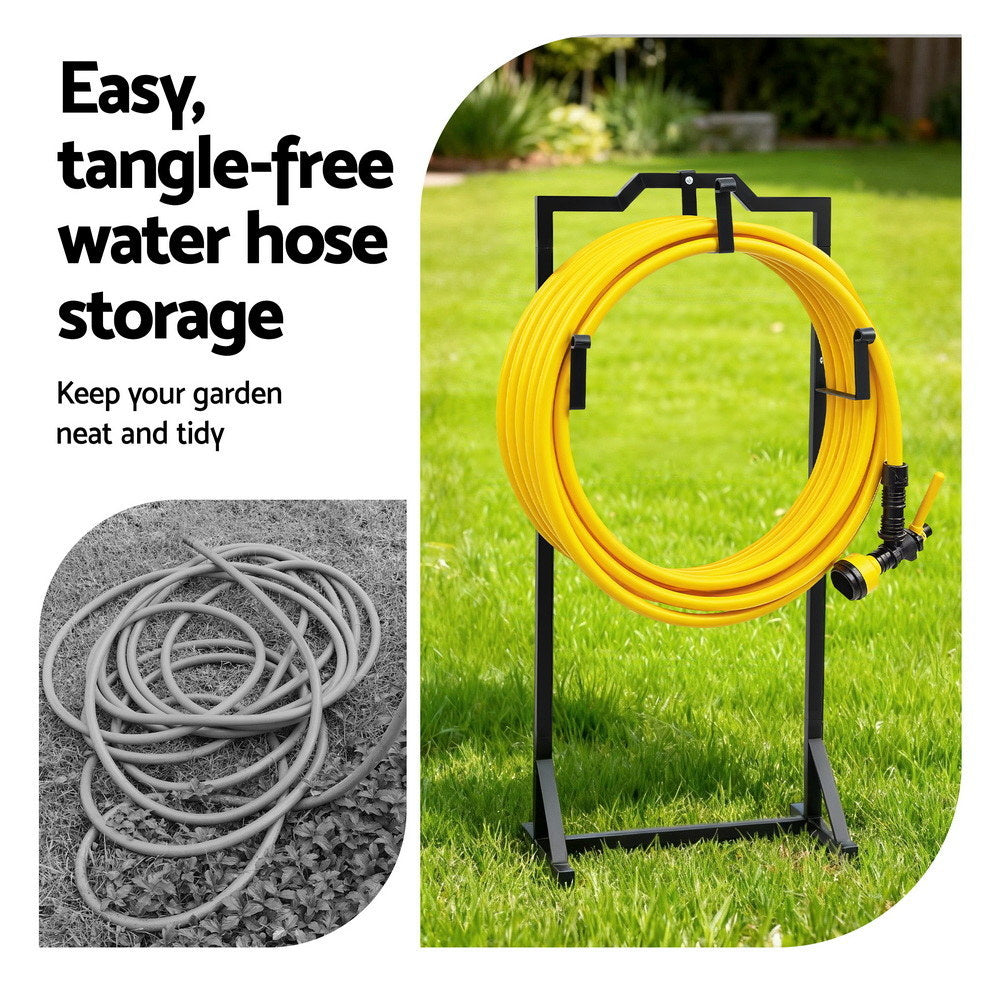 Green Fingers Garden Hose Holder Metal Portable Freestanding Hose Stand 4 Spikes Black-4