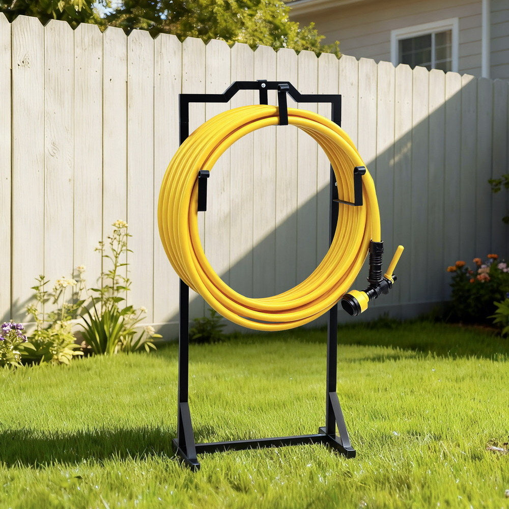 Green Fingers Garden Hose Holder Metal Portable Freestanding Hose Stand 4 Spikes Black-6