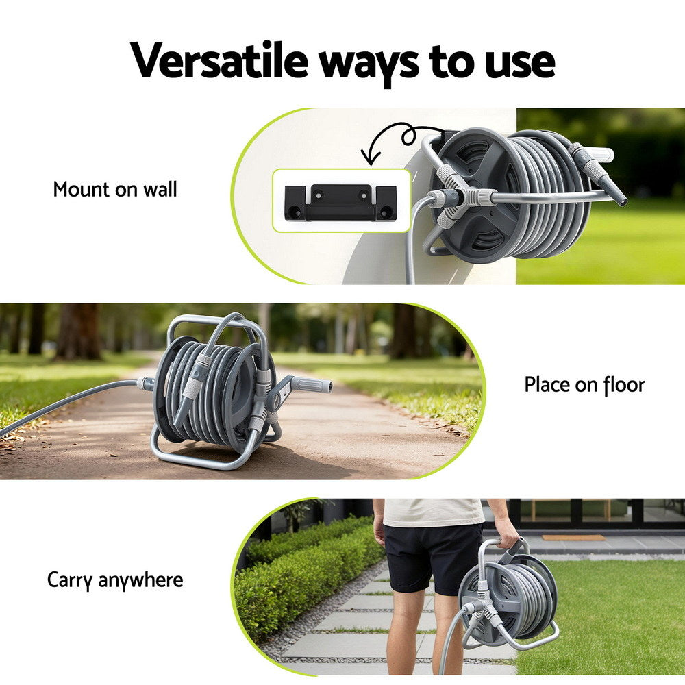 Green Fingers 20m Retractable Garden Hose Reel Heavy Duty 1/2" Hose Auto Rewind-4