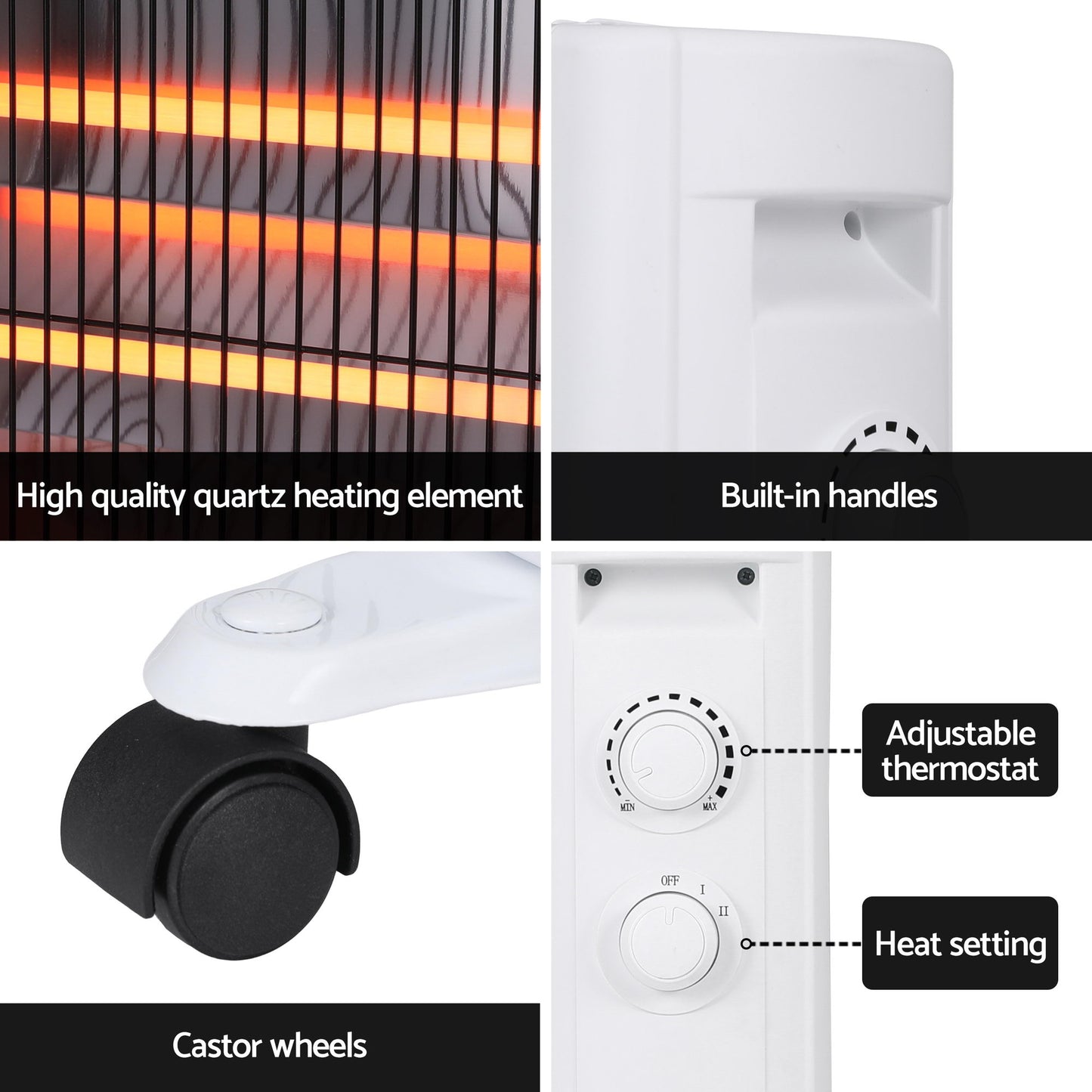 Devanti 2200W Infrared Radiant Heater Portable Electric Space Heating White