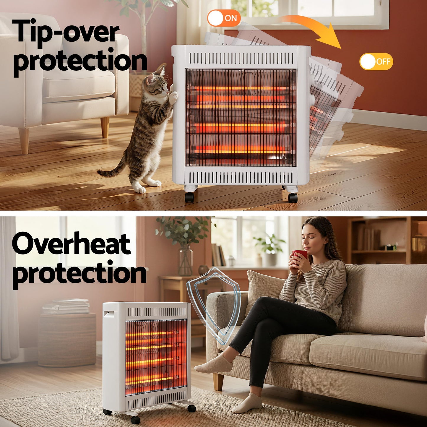 Devanti 2200W Infrared Radiant Heater Portable Electric Space Heating White