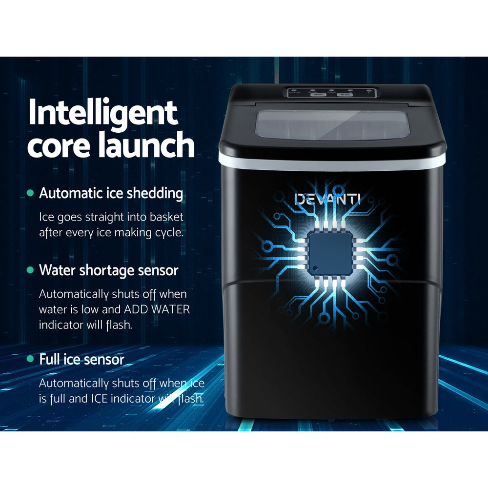 DEVANTi Portable Ice Cube Maker Machine 2L Home Bar Benchtop Easy Quick Black-3