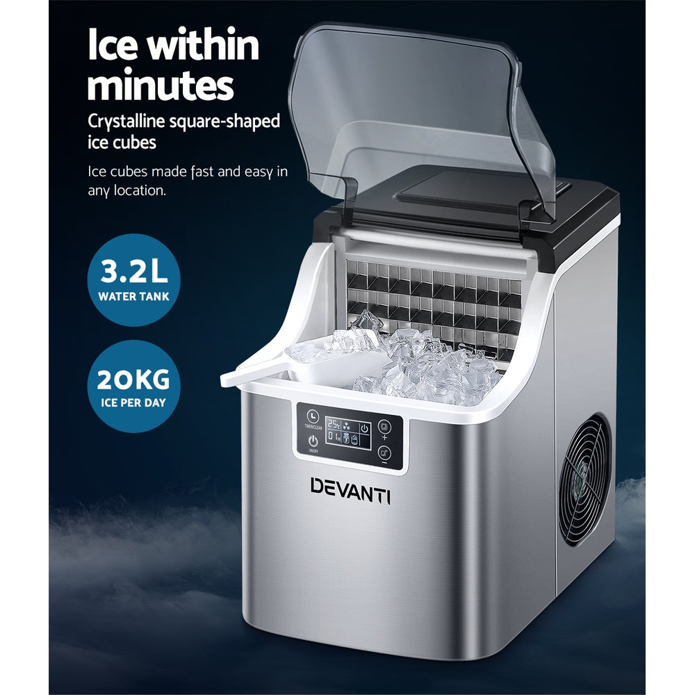 Devanti Ice Maker Machine Commercial Portable Ice Cube Tray Countertop 3.2L-4