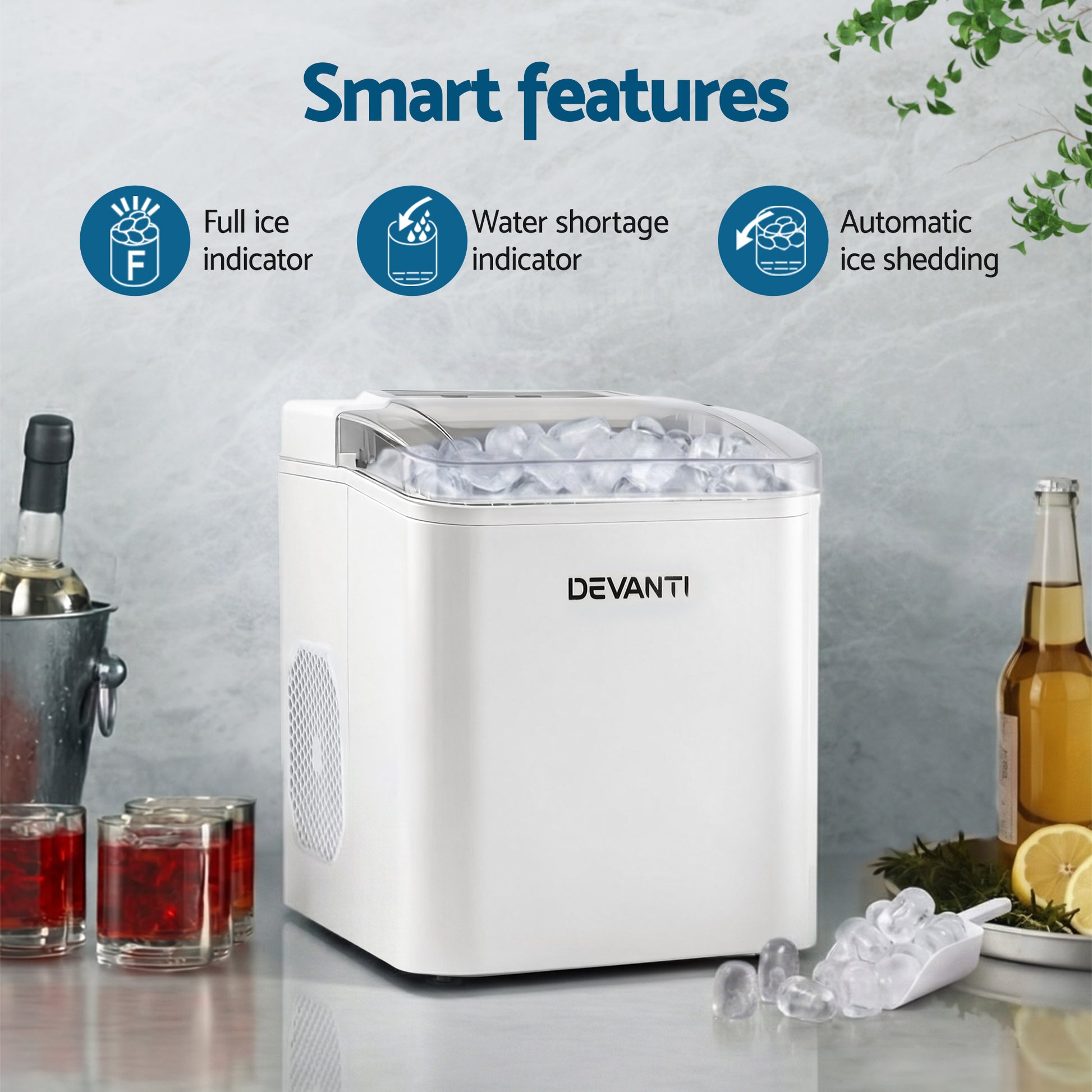 Devanti Ice Maker Machine Portable 12kg Countertop w/Self Cleaning 1.2L White-4