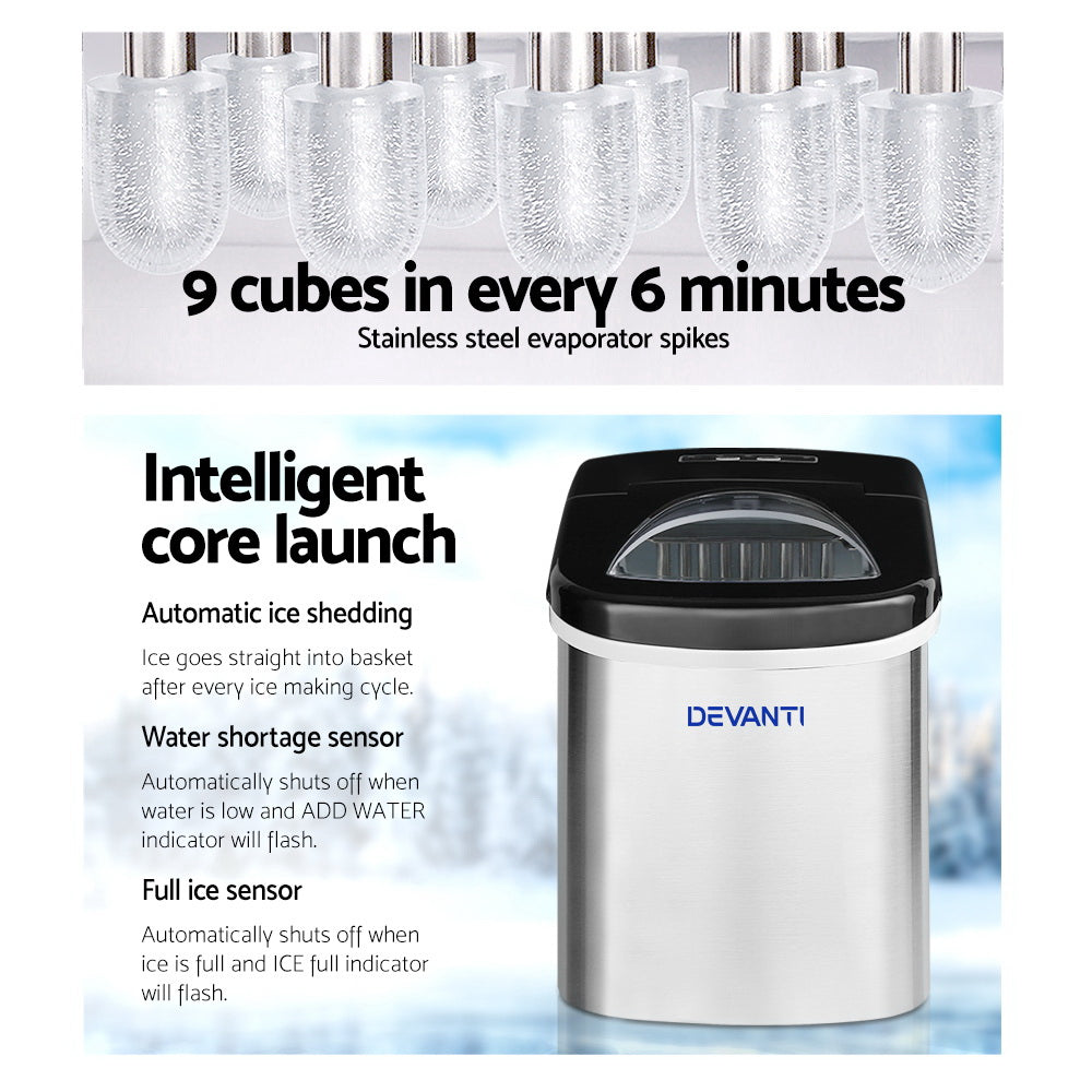 Devanti 2.4L Stainless Steel Portable Ice Cube Maker - Oz Goods Depot