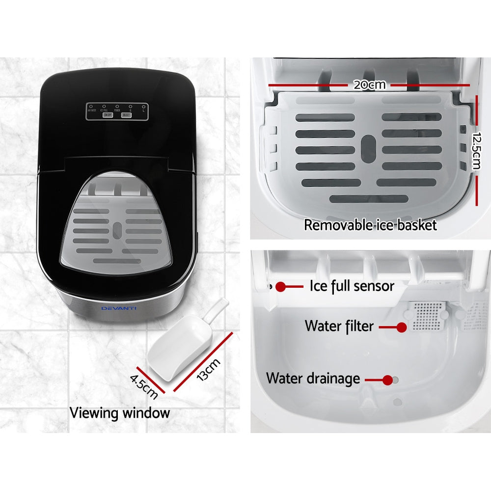Devanti 2.4L Stainless Steel Portable Ice Cube Maker-6