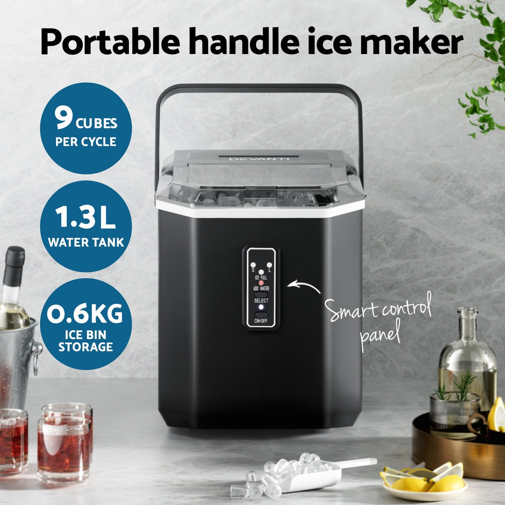 Devanti 12kg Ice Maker Machine 1.3L w/Scoop Holder Black-3