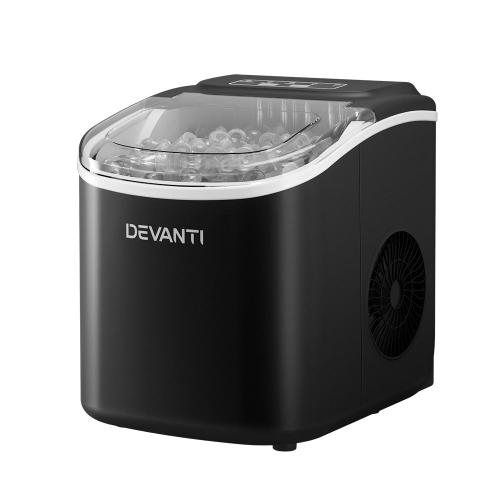 Devanti Portable Ice Maker Machine Ice Cube Tray 12kg Bar Countertop Black-0