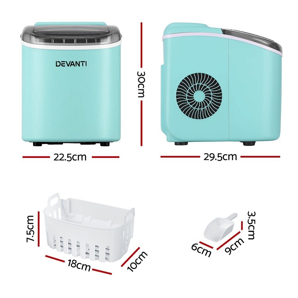 Devanti 12kg Ice Maker Machine w/Self Cleaning Green-1