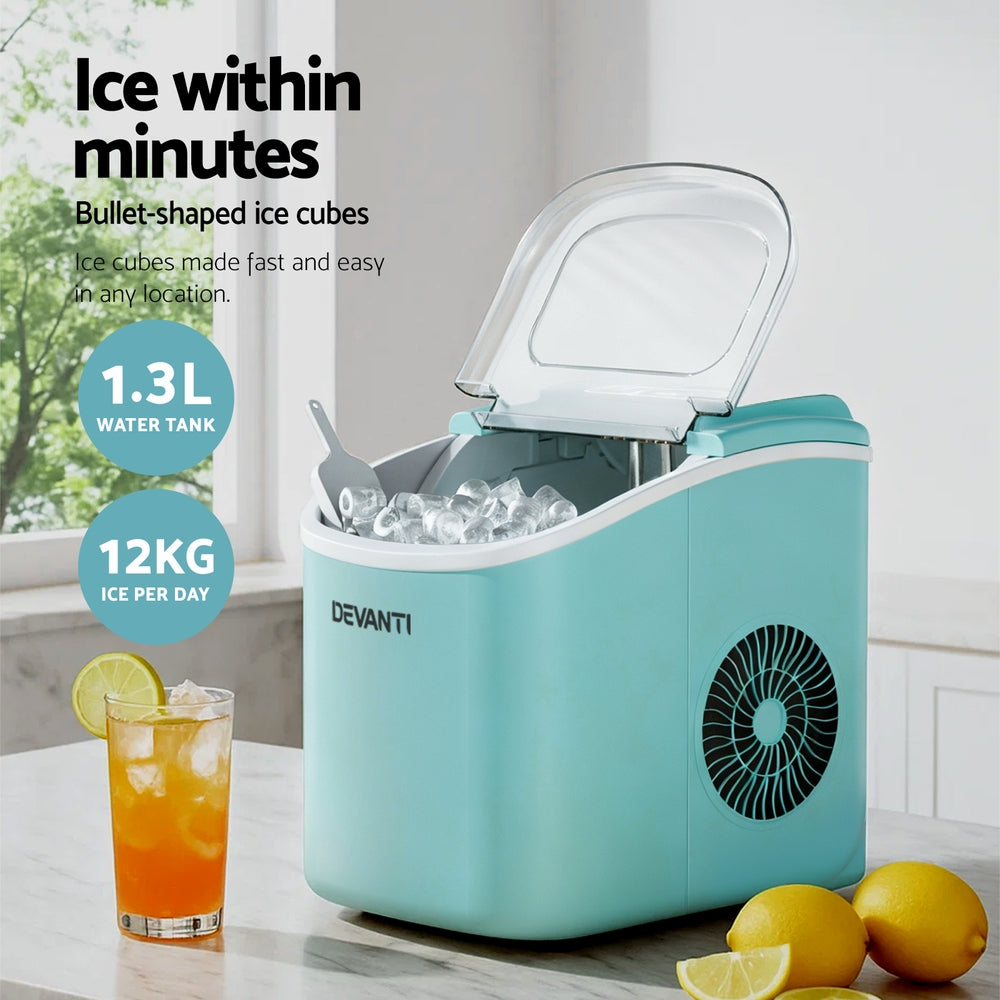 Devanti 12kg Ice Maker Machine w/Self Cleaning Green-2