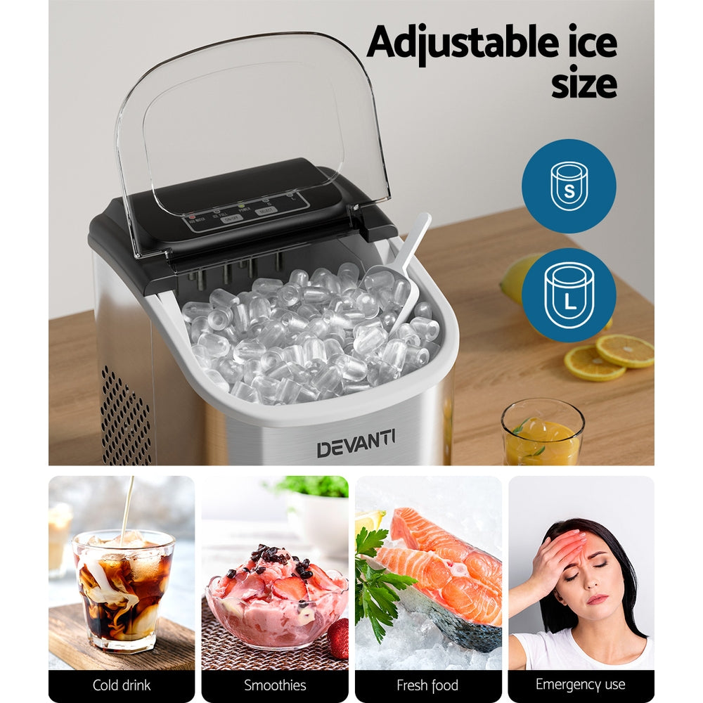 Devanti 12kg Ice Maker Machine w/Self Cleaning Silver-5