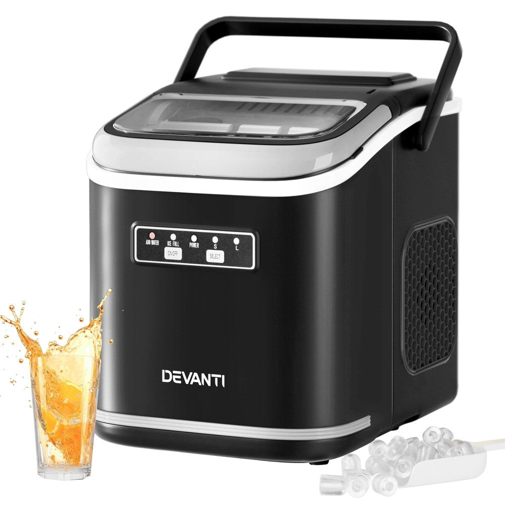 Devanti Ice Maker Machine Portable 12kg Countertop w/Self Cleaning 1.3L Black-0