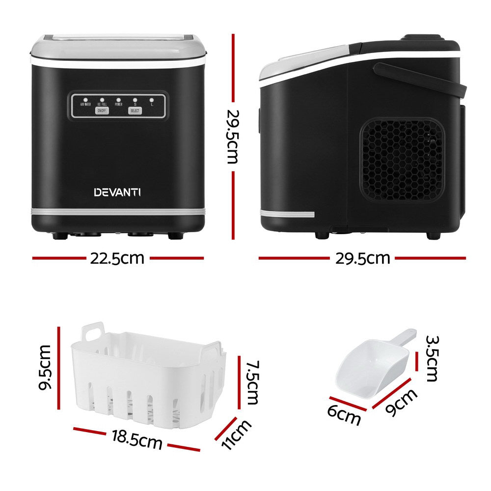 Devanti Ice Maker Machine Portable 12kg Countertop w/Self Cleaning 1.3L Black-1