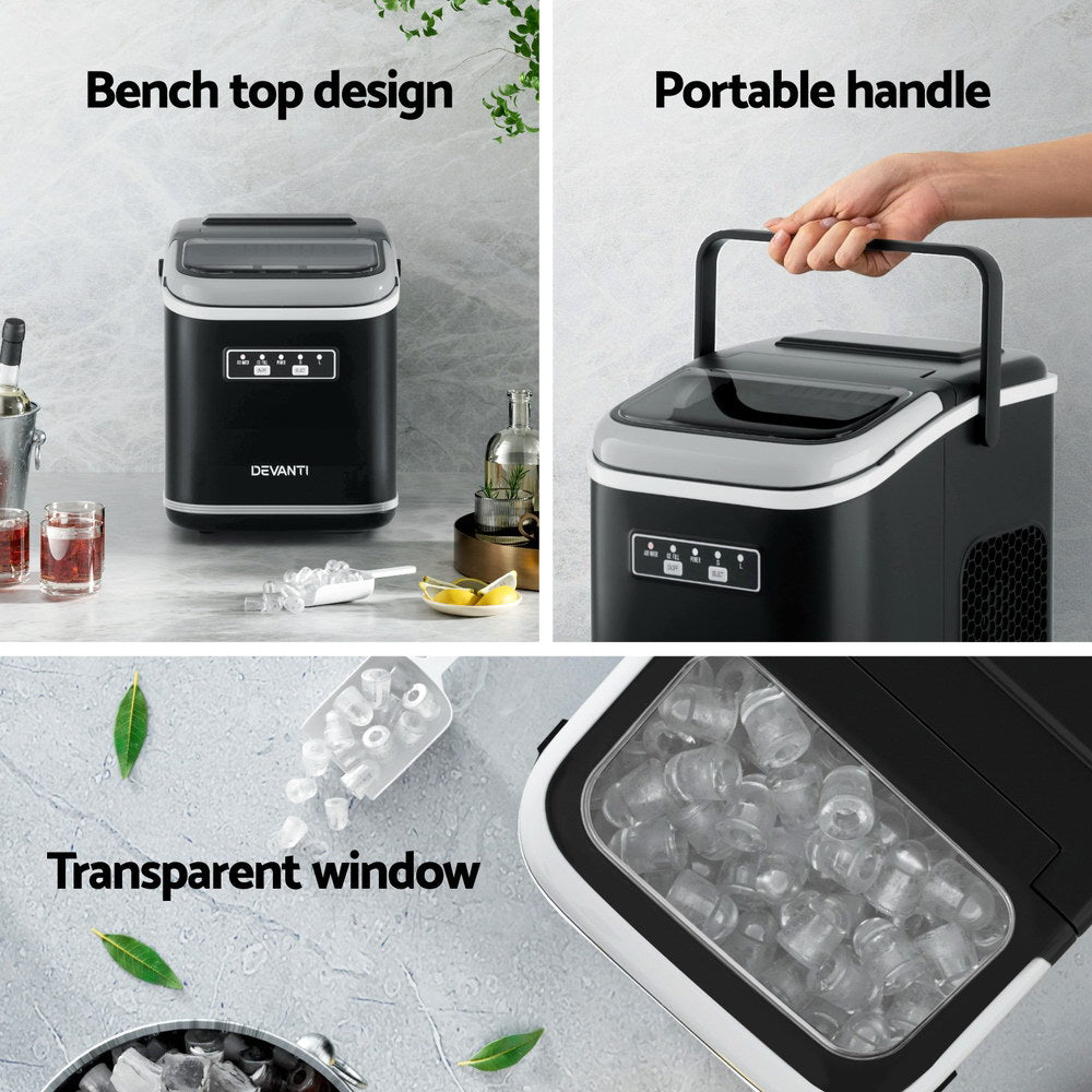 Devanti Ice Maker Machine Portable 12kg Countertop w/Self Cleaning 1.3L Black-4