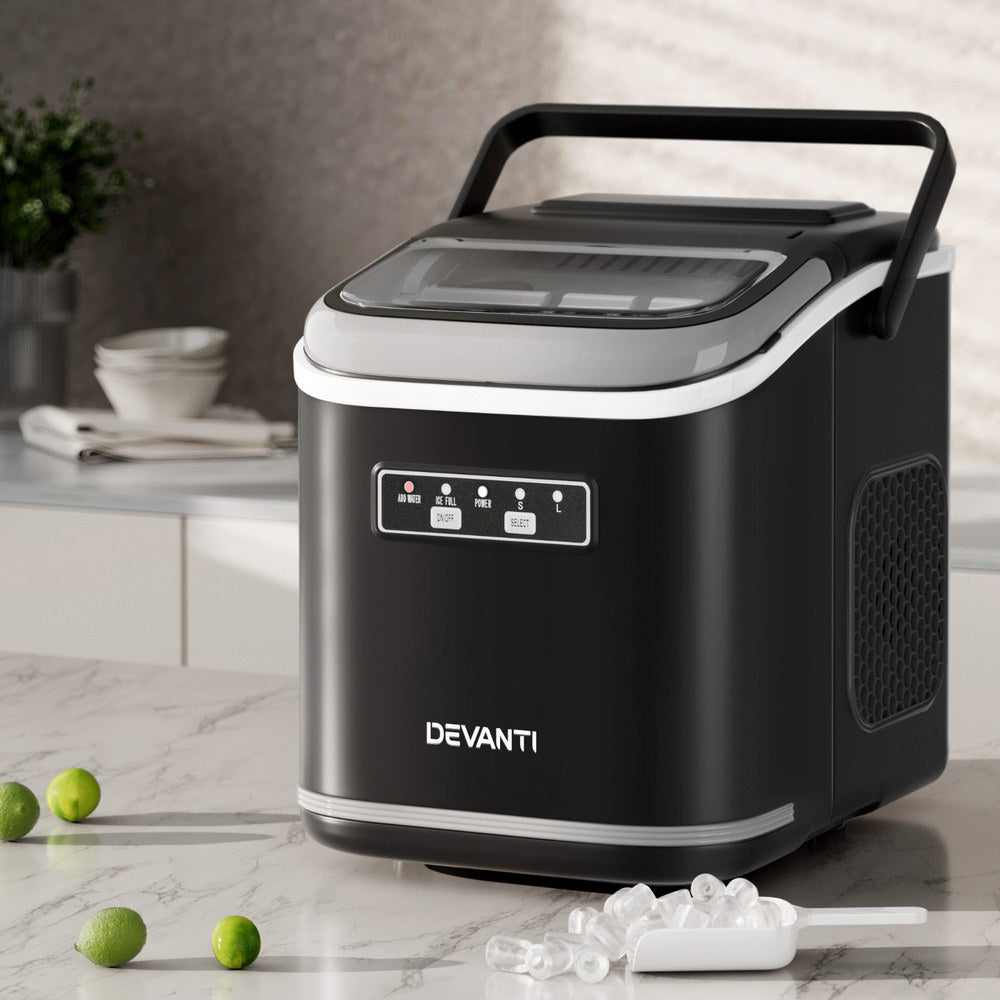 Devanti Ice Maker Machine Portable 12kg Countertop w/Self Cleaning 1.3L Black-6