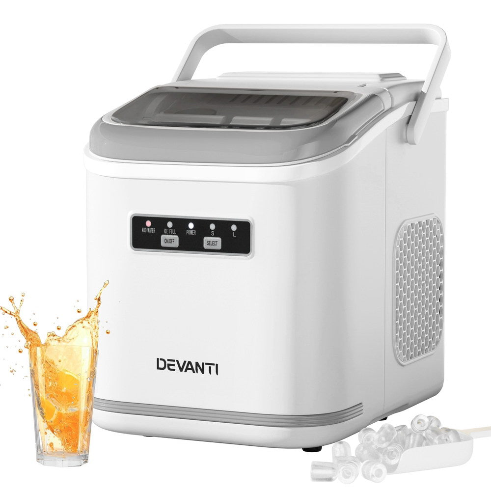 Devanti Ice Maker Machine Portable 12kg Countertop w/Self Cleaning 1.3L White-0