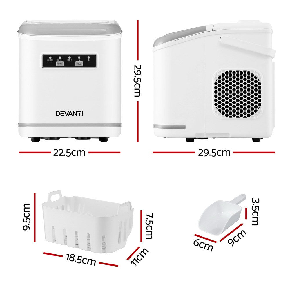 Devanti Ice Maker Machine Portable 12kg Countertop w/Self Cleaning 1.3L White-1