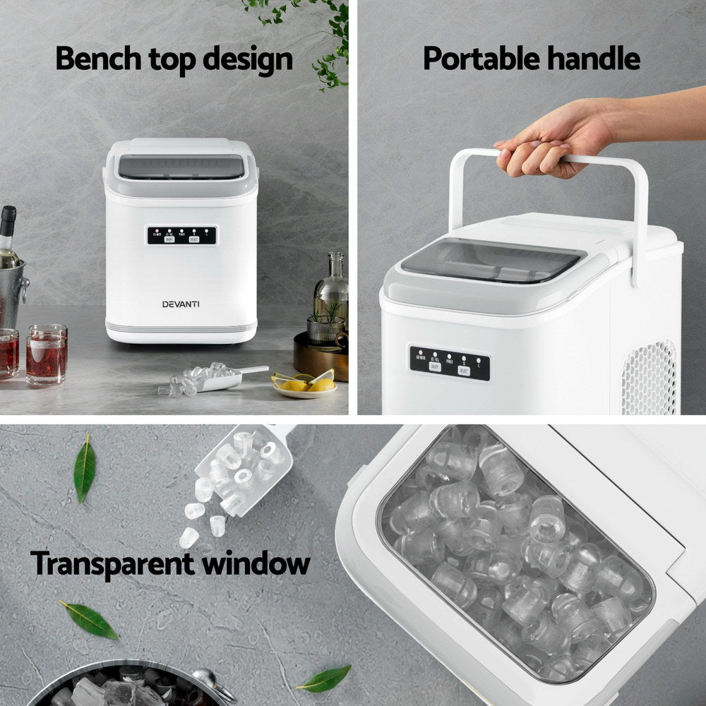 Devanti Ice Maker Machine Portable 12kg Countertop w/Self Cleaning 1.3L White-4
