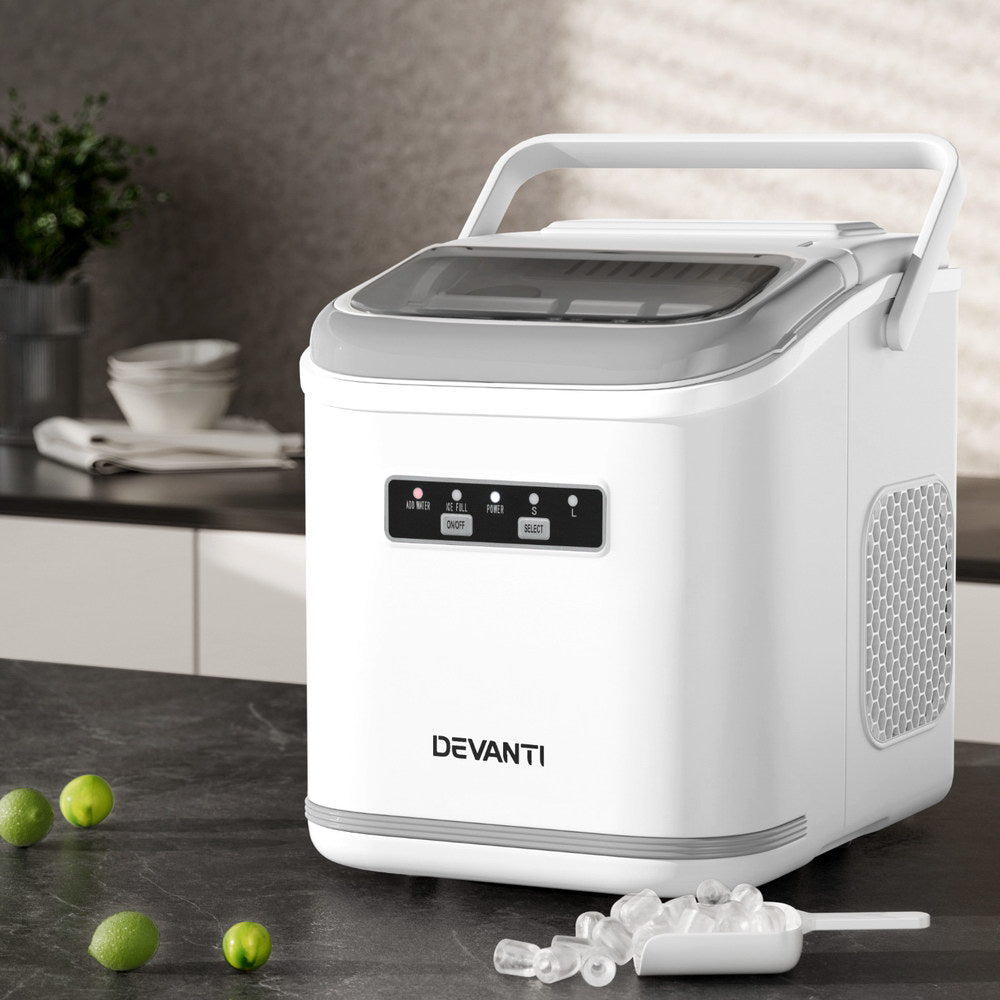 Devanti Ice Maker Machine Portable 12kg Countertop w/Self Cleaning 1.3L White-6