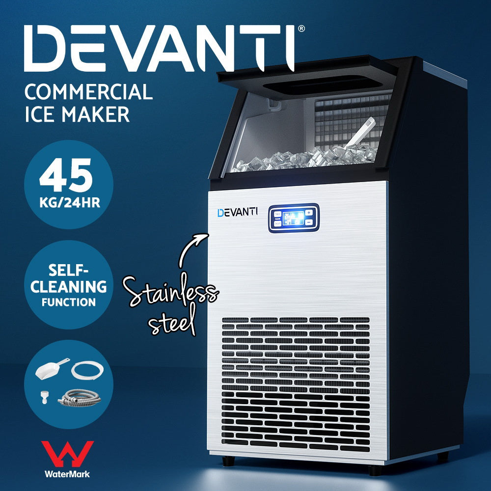 Devanti Commercial Ice Maker Machine 45kg Ice Cube Tray Bar Stainless Steel-3