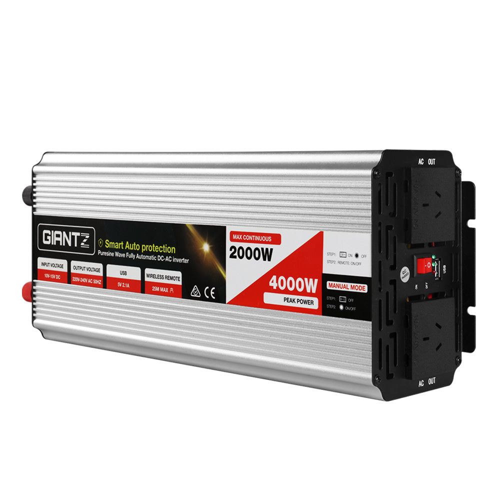 Giantz Power Inverter 2000W or 4000W Pure Sine Wave 12V-240V Camping Boat Caravan-0