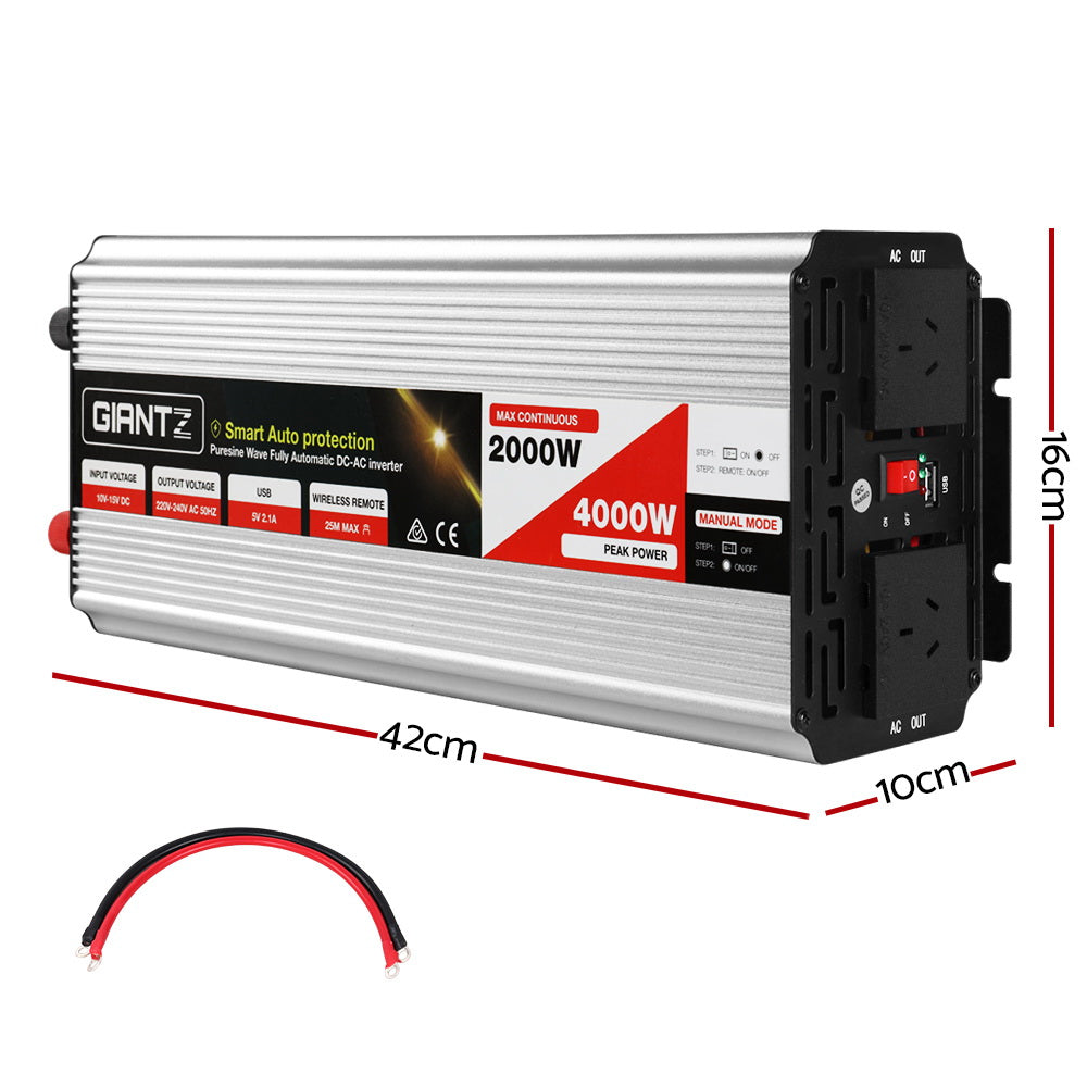 Giantz Power Inverter 2000W or 4000W Pure Sine Wave 12V-240V Camping Boat Caravan-1