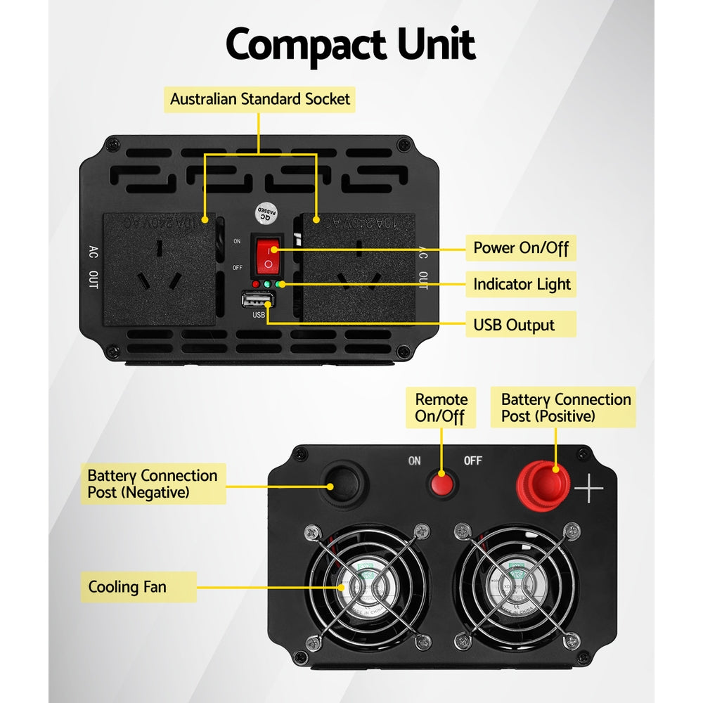 Giantz Power Inverter 2000W or 4000W Pure Sine Wave 12V-240V Camping Boat Caravan-5