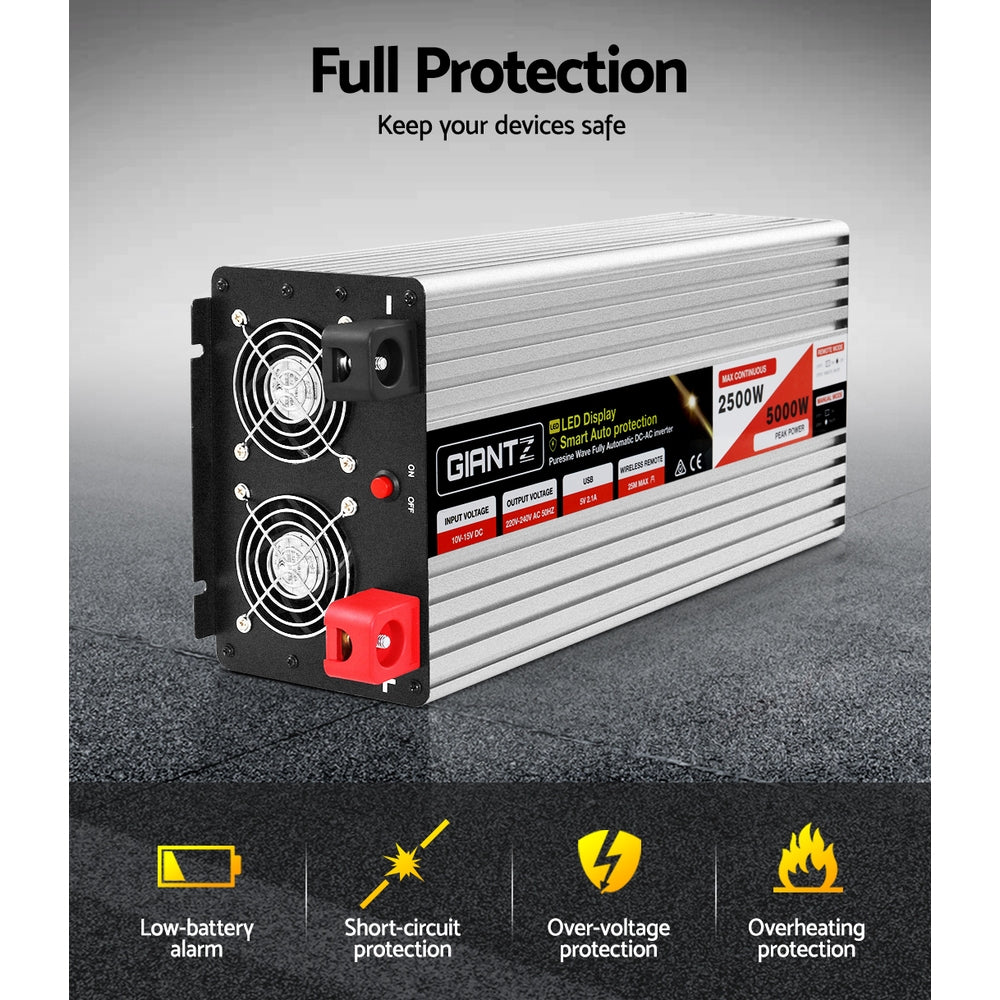 Giantz Power Inverter 12V to 240V 2500W/5000W Pure Sine Wave Camping Car Boat-4