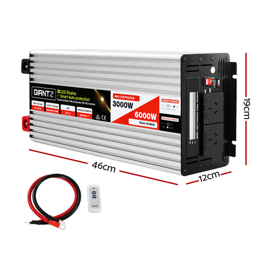 Giantz Power Inverter 3000W or 6000W Pure Sine Wave 12V-240V Camping Boat Caravan-1