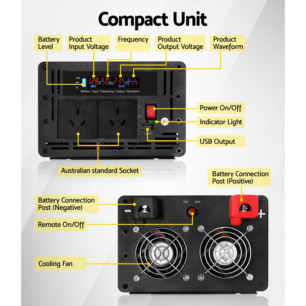 Giantz Power Inverter 3000W or 6000W Pure Sine Wave 12V-240V Camping Boat Caravan-5