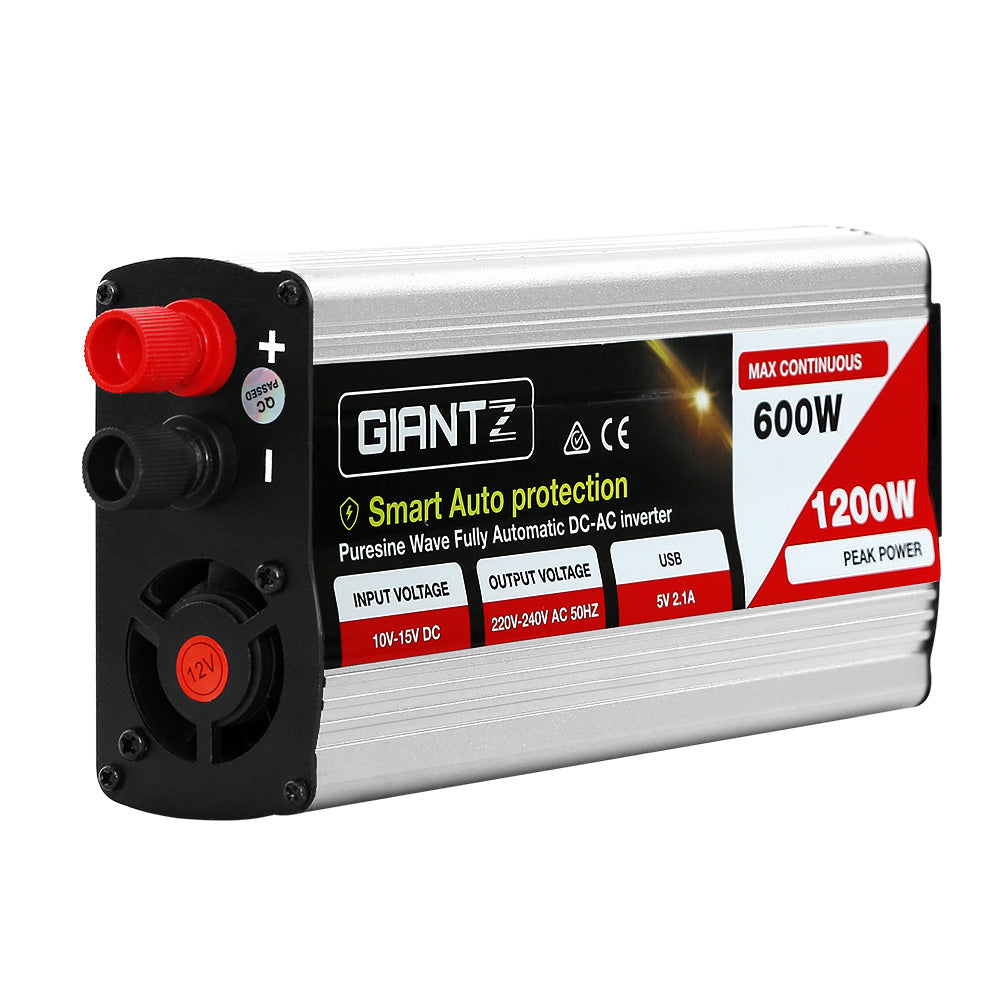 Giantz Power Inverter 600W/1200W 12V to 240V Pure Sine Wave Camping Car Boat-0