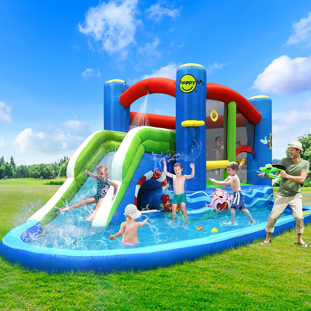 Happy Hop Inflatable Water Slide Jumping Trampoline Castle Bouncer Toy Splash-7