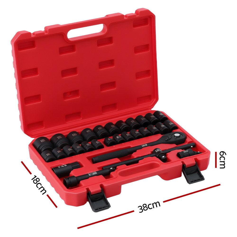Giantz 30Pc 1/2" Drive Socket Set Cr-V Steel 8-32mm Workshop Repair-1