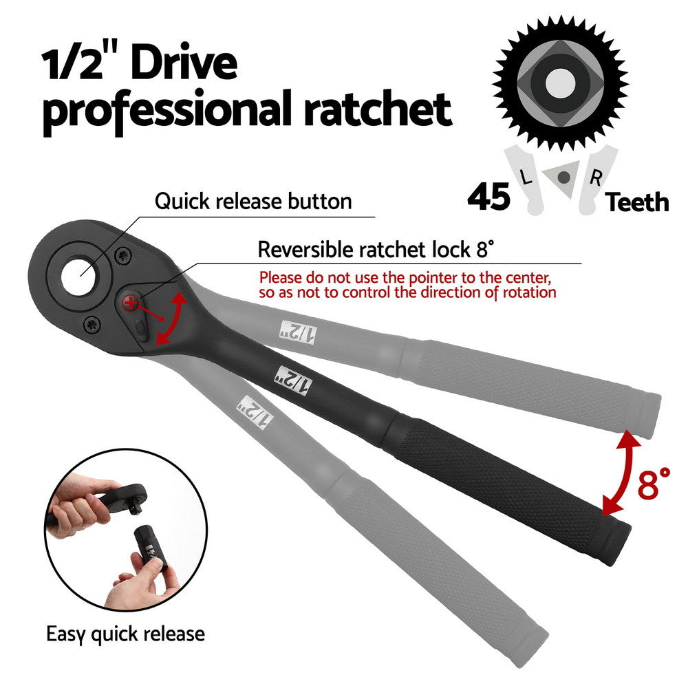 Giantz 30Pc 1/2" Drive Socket Set Cr-V Steel 8-32mm Workshop Repair-3