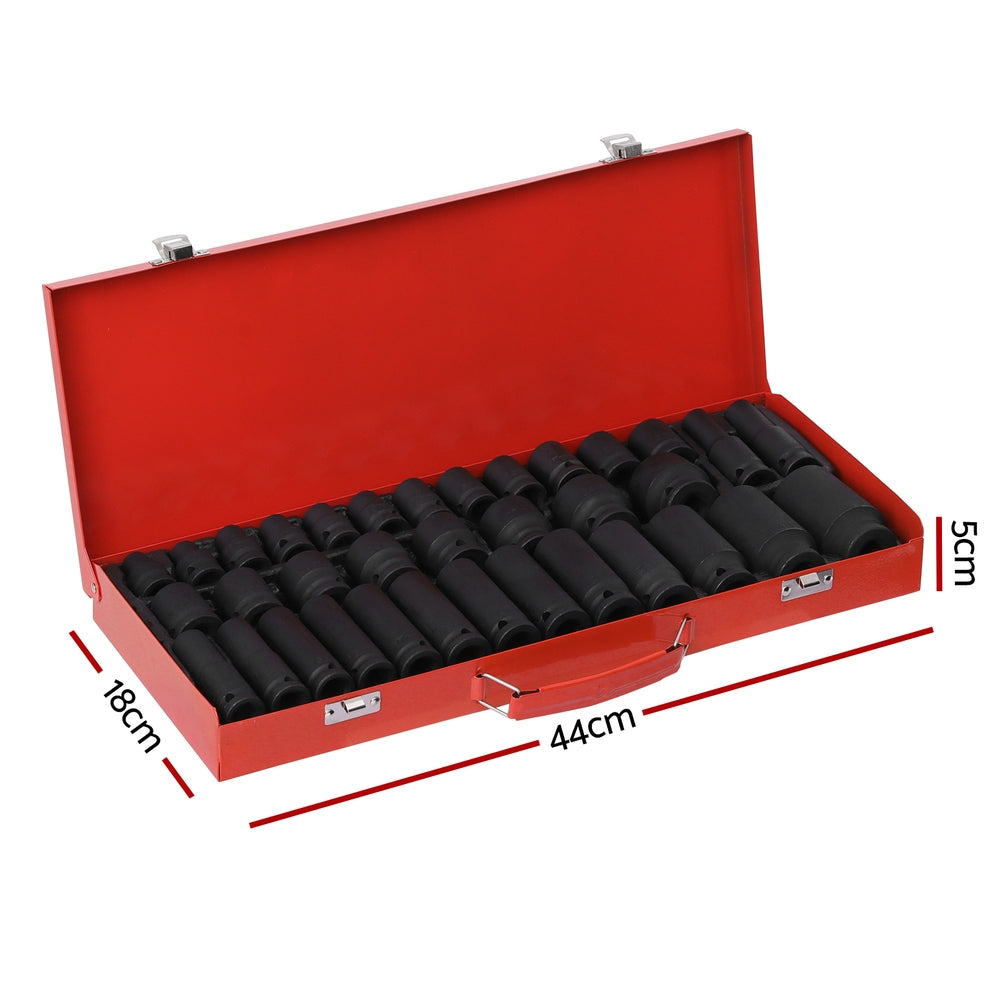 Giantz 35pcs 1/2" Drive Impact Socket Set Metric 8-32mm with Case-1