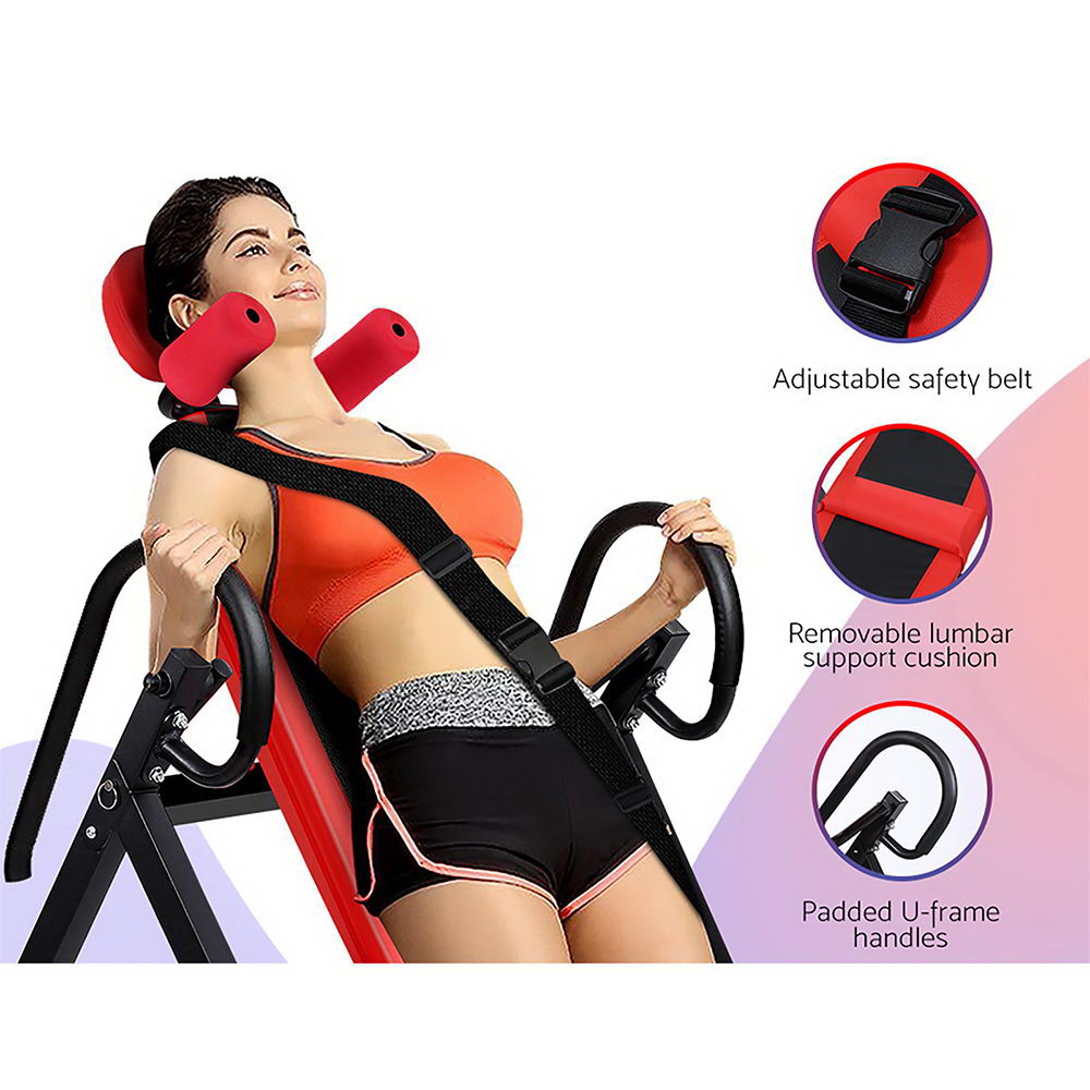 Everfit Inversion Table Gravity Exercise Inverter Back Stretcher Home Gym Red-1