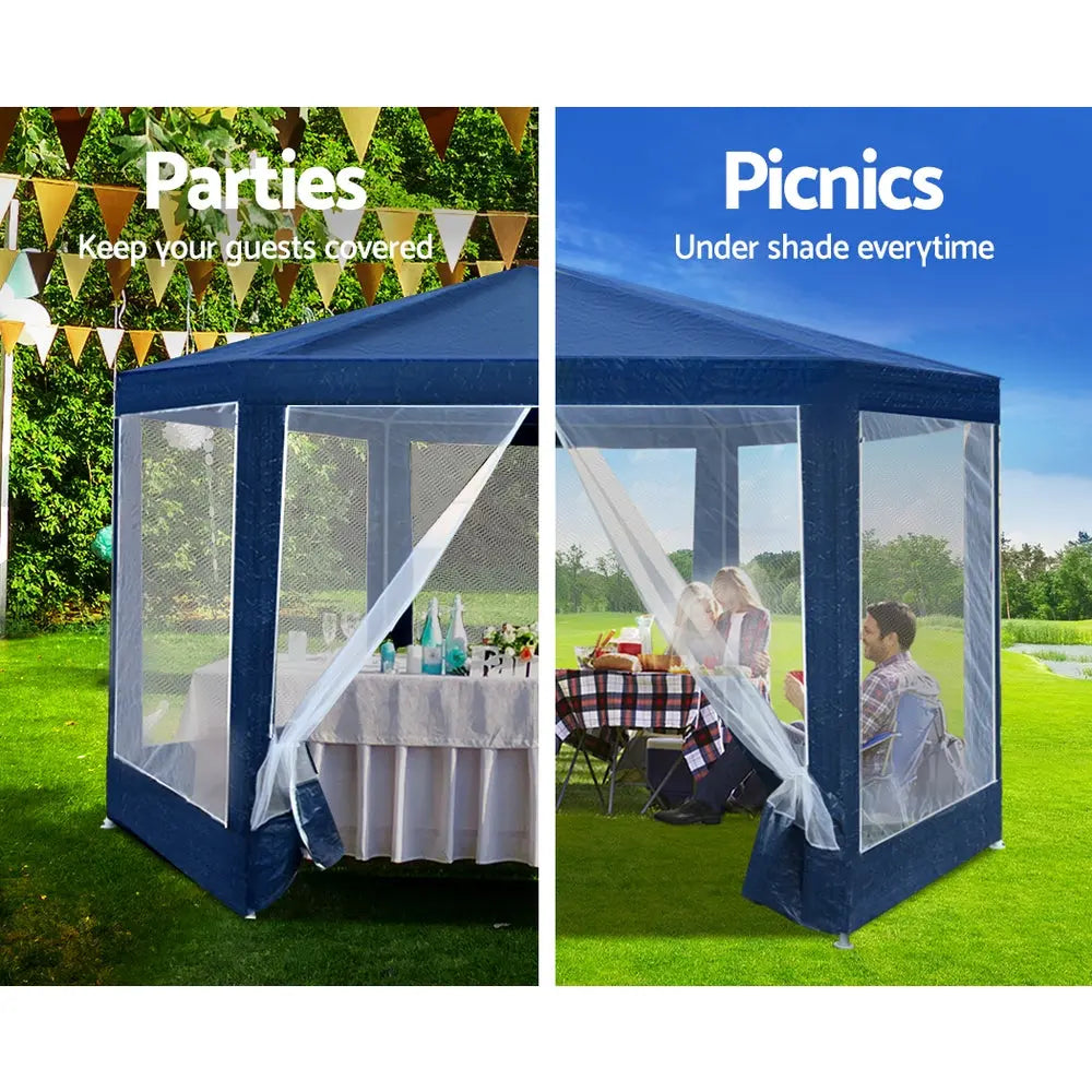 Instahut Gazebo?2x2m Marquee Wedding Party Tent Outdoor Camping Mesh Wall Canopy Shade Gazebos Navy-3