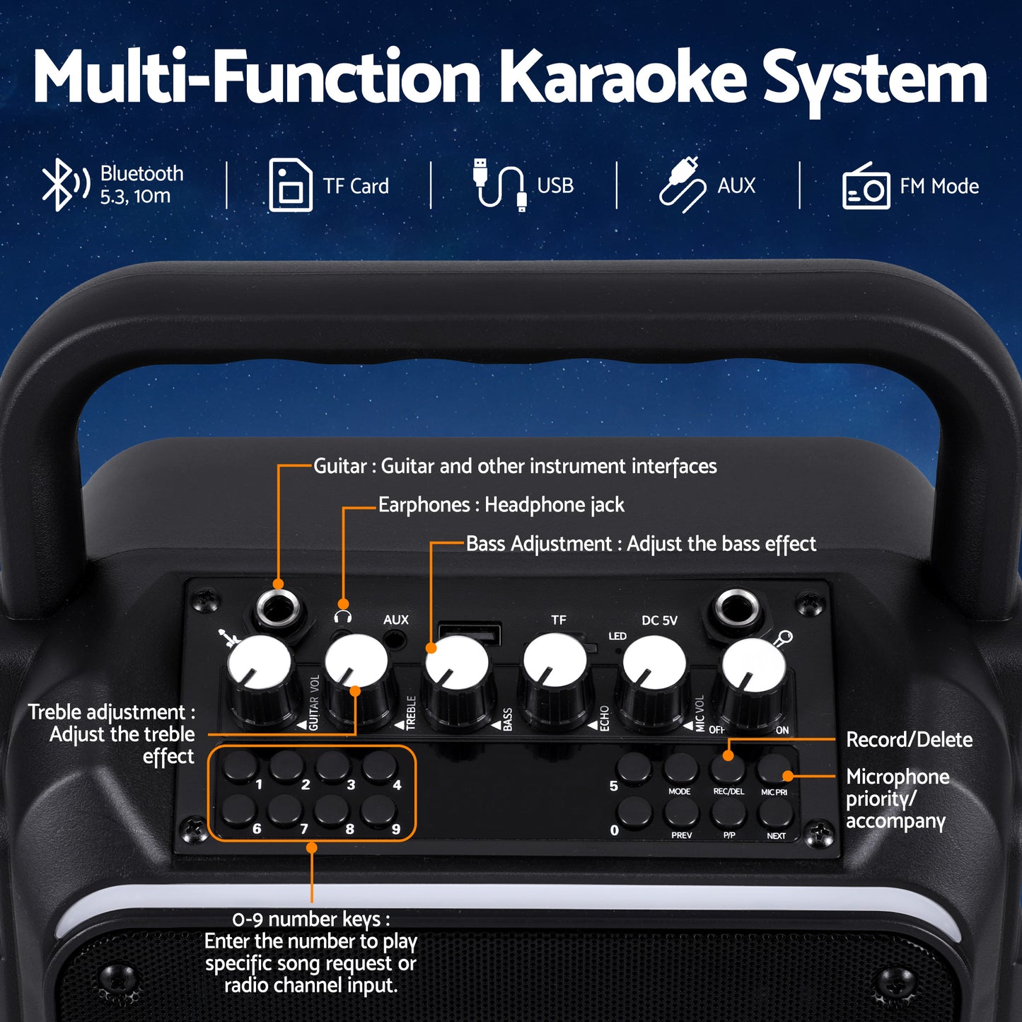 Alpha Portable Karaoke Machine with 2 Wireless Microphones Bluetooth 5.3-4