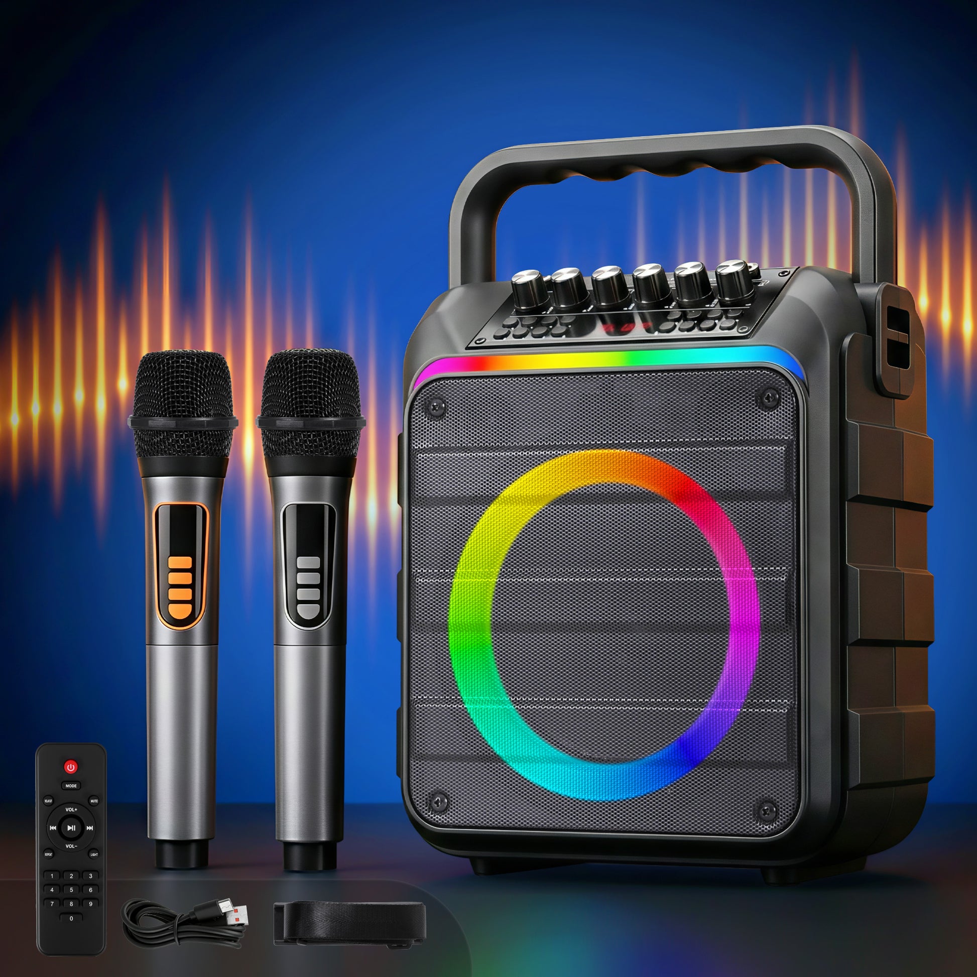 Alpha Portable Karaoke Machine with 2 Wireless Microphones Bluetooth 5.3-9