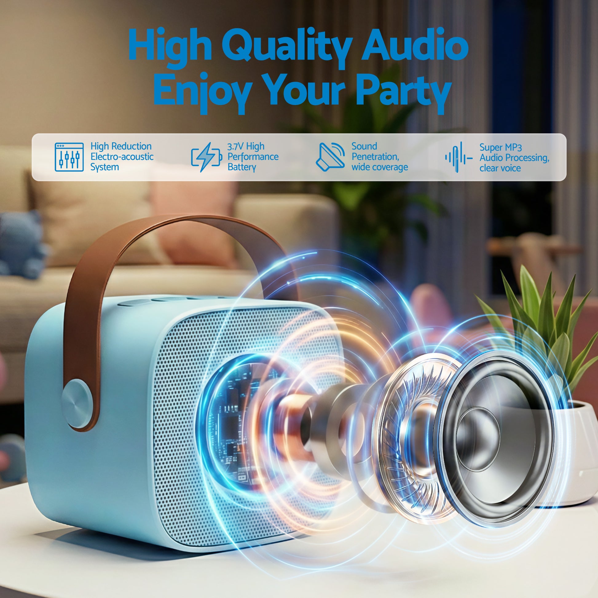 Alpha Mini Portable Karaoke Machine for Adults Kids with 2 Wireless Microphones-3