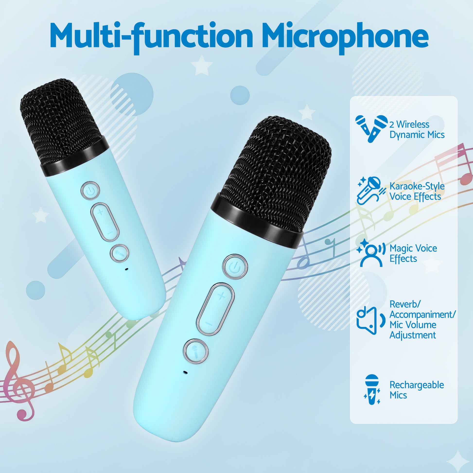 Alpha Mini Portable Karaoke Machine for Adults Kids with 2 Wireless Microphones-4