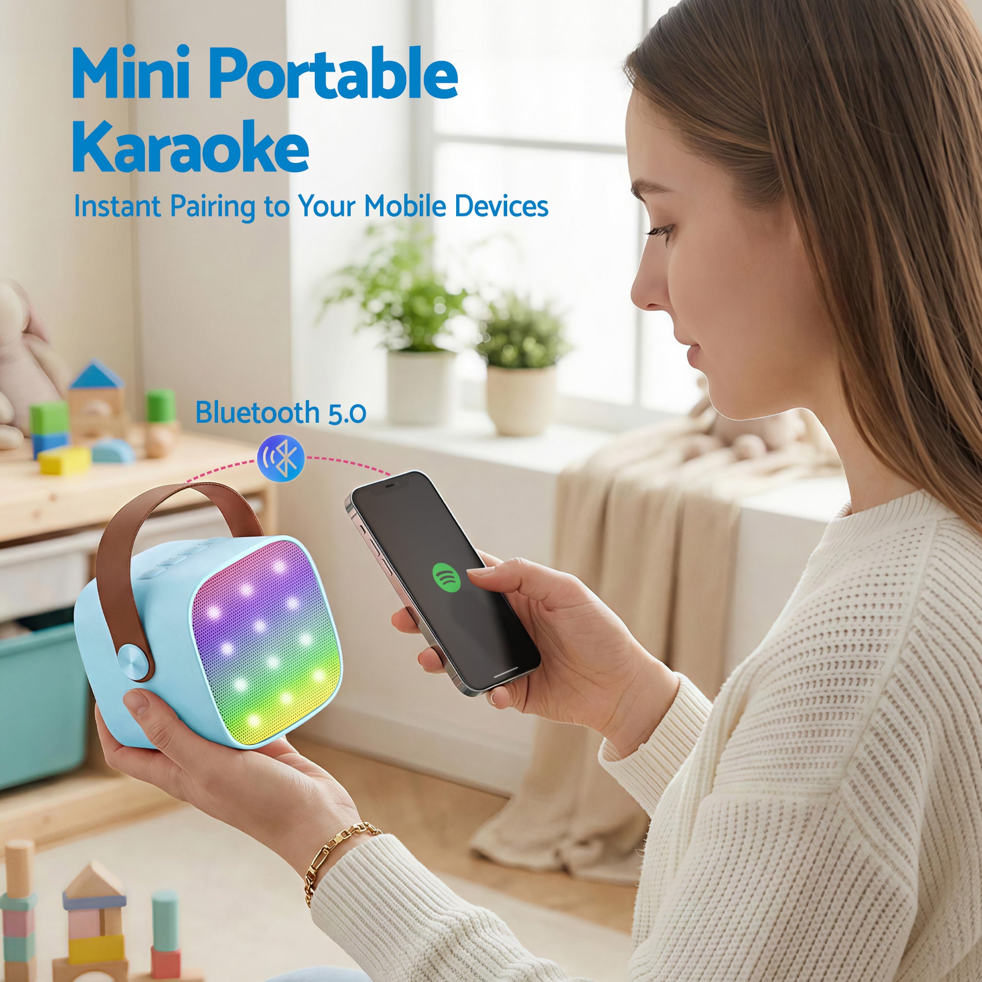 Alpha Mini Portable Karaoke Machine for Adults Kids with 2 Wireless Microphones-5