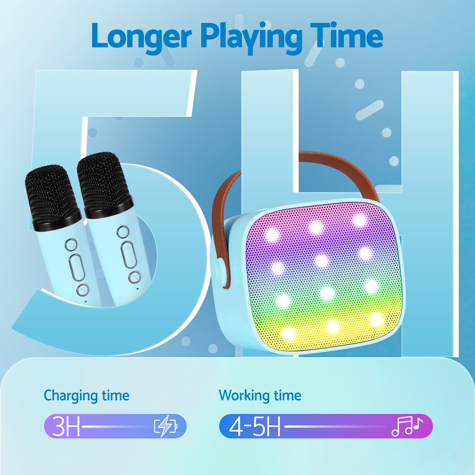 Alpha Mini Portable Karaoke Machine for Adults Kids with 2 Wireless Microphones-6